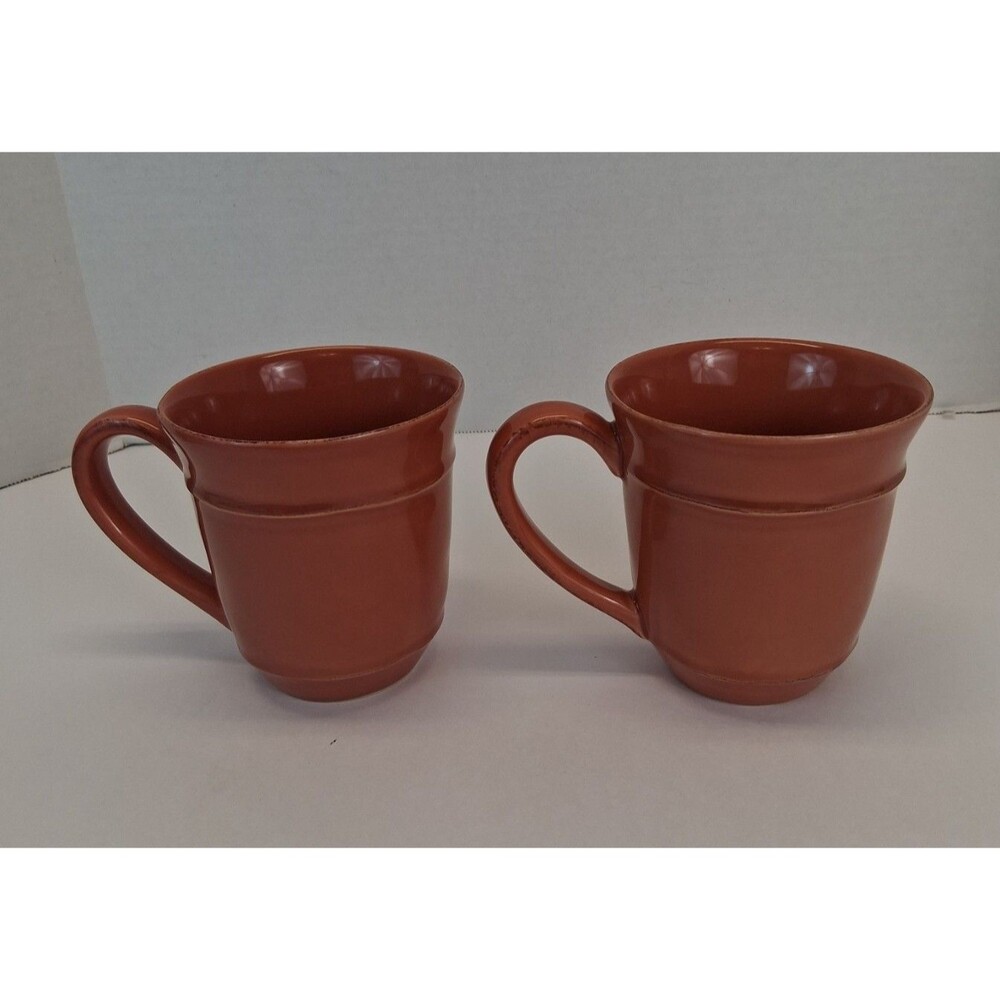 Pottery Barn Cambria 2 Mugs Persimmon 12 oz. Portugal Stoneware GUC Discontinued